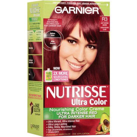 Garnier Nutrisse Ultra Color Intense Hair Color for Dark Hair - Walmart.com Hair Dye Box, Medium Auburn Hair, Ruby Red Hair, Burgundy Box Braids, Burgundy Hair Dye, Dark Hair Dye, Red Hair Trends, Auburn Balayage, Color Castaño