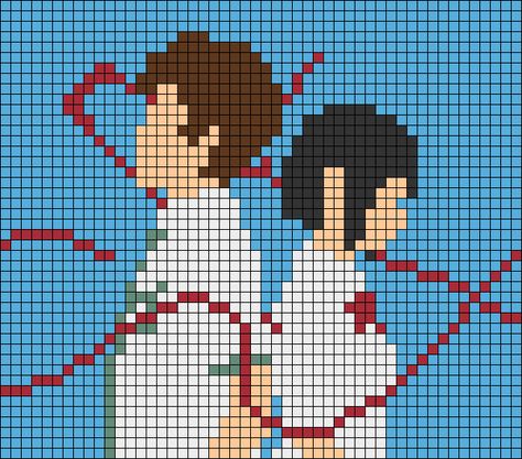 Alpha pattern #108689 | BraceletBook Howls Moving Castle Crochet Tapestry, Crochet Alpha Pattern Studio Ghibli, Crochet Alpha Pattern Anime, Anime Crochet Grid, Anime Tapestry Crochet Patterns, 16 Bit Art, Anime Alpha Pattern, Crochet Alpha Pattern, Taki Tachibana