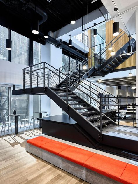 Staircase Office Design, Stair Office, Stairs Interior Design, Stairs Office, Office Stairs, Commercial Stairs, Stairs Interior, Steel Staircase, Factory Architecture