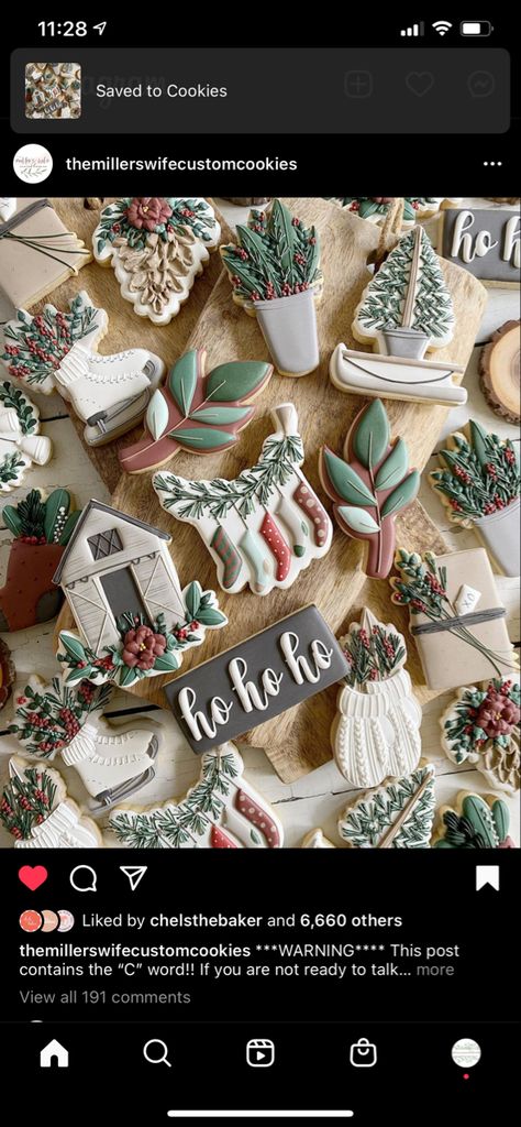 Christmas Cactus Cookies, The Millers Wife Custom Cookies, Farmhouse Christmas Cookies, Decorative Sugar Cookies, Decorated Biscuits, 2023 Cookies, Royal Icing Christmas Cookies, Christmas Nail Inspo, Decorated Sugar Cookie