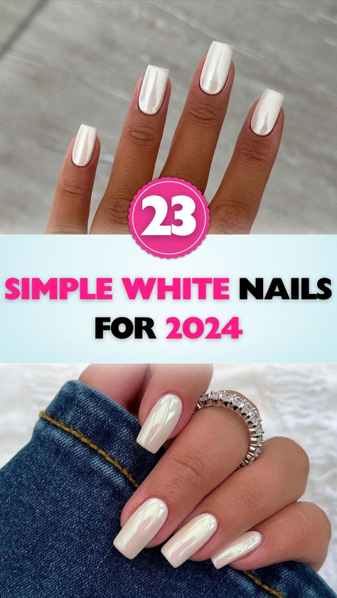 Discover 23+ simple white nails for a chic look in 2024. White Based Acrylic Nails, Vacation White Nails, White Dip Nail Ideas, White Nail Color Ideas, Summer White Nails 2024, Nail Color For Wedding Guest, White Summer Nails 2024, White Nails 2024, White Summer Nails Designs