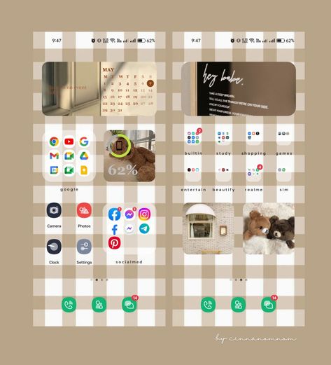 Hi! Good day! 🤎✨ My name is cinnanomnom and this is how I organize my android phone (Realme 8 5g) feel free to use this template to create your own style to your android phone (⁠◠⁠‿⁠◕⁠) Realme C15, Brown Theme, Realme C11, Cute Themes, Android Phone, My Name Is, My Name, Good Day, Create Your