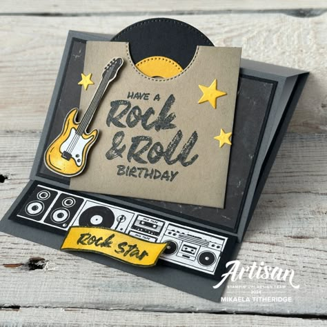 All Star Tutorial - Rock and Roll - The Crafty oINK Pen Rock And Roll Birthday, Musical Cards, Star Tutorial, Masculine Birthday Cards, Star Cards, Fancy Fold Cards, Stamping Up Cards, Fun Fold Cards, Masculine Cards