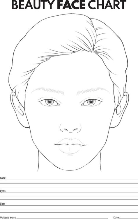 Beauty Face Chart for Makeup with Hand Drawn Woman Face Face Sketch For Makeup, Makeup Face Charts Blank Printable, Make Up Template Face, Blank Face Template Makeup, Face Makeup Template, Face Chart Drawing, Makeup Face Charts Blank, Blank Face Chart, Face Template Makeup