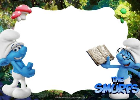 Smurfs Birthday, Smurfs Party, Snoopy Birthday, Red Napkins, Blue Tablecloth, The Smurfs, Polka Dot Paper, Free Invitation Templates, Mushroom Decor