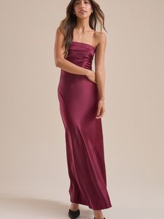 Wine Red Dress, Berry Dress, Magenta Dress, Wine Dress, Top Satin, Maroon Dress, Strapless Maxi, Strapless Maxi Dress, Satin Maxi