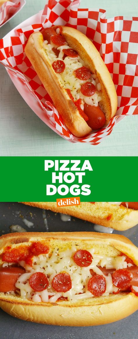 Pizza Hot DogsDelish Pizza Hot Dogs, Economic Meals, Pizza Dogs, Sausage Sizzle, Dogs Recipes, Cooking With Kids Easy, Hot Dog Pizza, Dinner Pizza, Pizza Hot