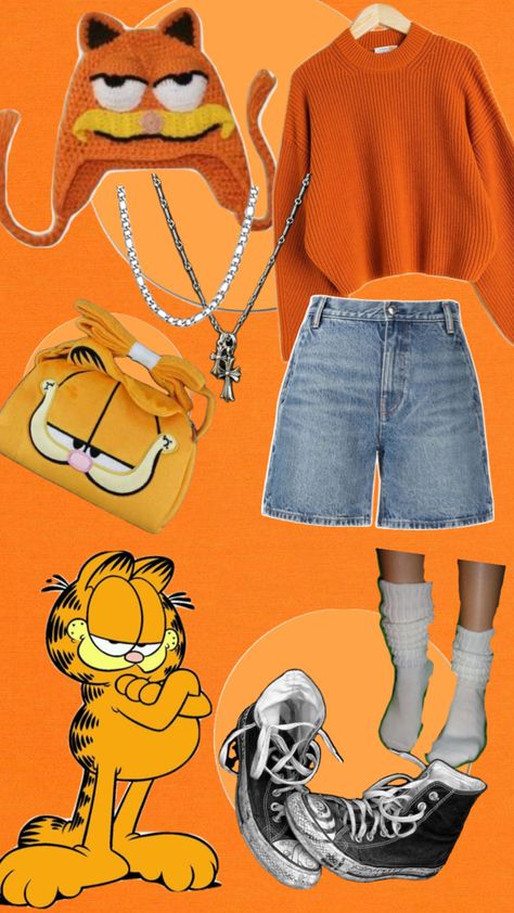 Characters Who Wear Black, Easy 2 People Halloween Costumes, Garfield Costume Women, Early 2000 Halloween Costume, Costumes With Regular Clothes, Cool Last Minute Halloween Costumes, Garfield Halloween Costume, Garfield Outfit, Hispanic Halloween Costumes