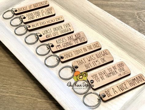 Keychain Designs, Cnc Router Projects, Funny Keychain, Laser Cut Wood Crafts, Laser Engraved Ideas, Wood Keychain, Engraved Keychain, Cnc Projects, Painted Mason Jars