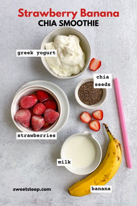 Easy Strawberry Banana Smoothie with Chia Seeds Strawberry Banana Chia Seed Smoothie, Smoothie Recipes Chia Seeds, Smoothie Banana Strawberry, Strawberry Banana Oatmeal Smoothie, Healthy Filling Breakfast Smoothies, Strawberry Banana Smoothie Recipe Yogurt, Tropical Smoothie Chia Banana Boost, Foods With Chia Seeds, Smoothies For Periods