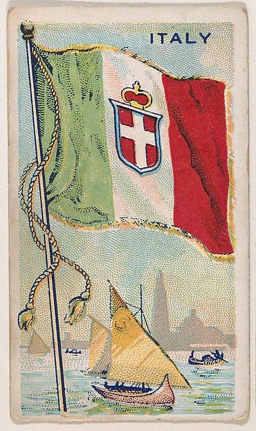 Italy, bakery card from the Flags series (D34), issued by the Ward-Mackey Company Italian History, Italian Posters, Historical Flags, Italy Flag, Pin Up Posters, Vintage Flag, Italian Flag, Retro Graphics, Historical Period