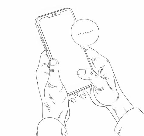 One Line Drawing of Hand Holding Smartphone with Chat Bubble Drawing Of A Hand, Message Notification, Holding Phone, Chat Bubble, One Line Drawing, Trendy Sandals, Hand Holding, Speech Bubble, Fashion Drawing