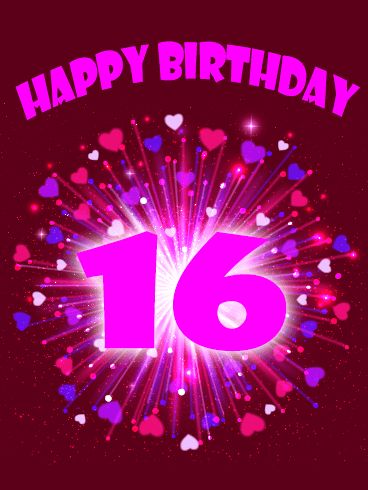 Pink Happy 16th Birthday Card Happy Birthday Grandson Images, Happy Birthday Cards Images, Big Birthday Cards, 16th Birthday Wishes, Birthday Fireworks, Happy Birthday Grandson, Birthday Wishes Girl, Birthday Cards Images, 16th Birthday Card