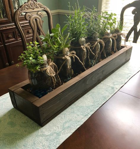 Herb Garden Centerpiece, Herb Garden Table Centerpiece, Herb Centerpieces Dining Table, Garden Table Ideas, Planting Design Plan, Herb Table, Herb Centerpieces, Plant Centerpieces, Indoor Plants Styling