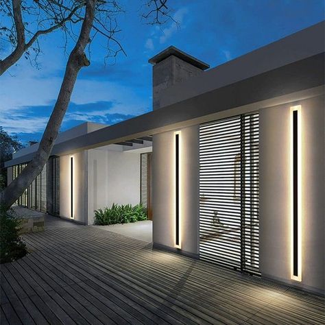 Breathtaking Landscape Photos to Spark Your Creativity (#61) Porch Light Fixtures, Wooden Terrace, Modern Balcony, Strip Design, Staircase Wall, Boundary Walls, Wall Light Fixture, Modern Outdoor Lighting, Strip Led