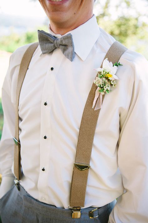 boutonniere + suspenders (Floral Design: Rose of Sharon) - Whitney Mountain Lodge Wedding from Photo Love + Rose of Sharon Groom Suspenders, Wedding Groomsmen Attire, Tie And Suspenders, Vintage Groom, Suspenders Wedding, Groomsmen Outfits, Groom And Groomsmen Attire, Groom Looks, Wedding Groomsmen