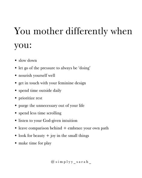 Not a list of to-do’s (who needs more of that 😌) but just a few of the things that have helped me on my own motherhood journey. Like +… | Instagram How To Enjoy Motherhood, Mother Vision Board Ideas, Slow Motherhood Quotes, Motherhood Changes You Quotes, Romanticize Motherhood, Vision Board For Moms, Motherhood Quotes Inspiring, Being A Better Mom, Mom To Do List