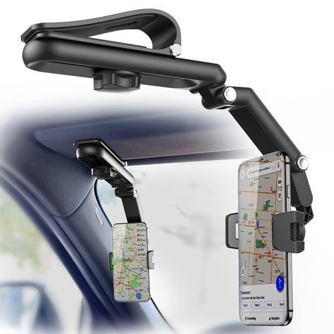 PRICES MAY VARY. 【Upgraded universal car truck phone holder】: Phone Holder for Sun Visor that will work perfectly for most vehicles trucks SUVs and cars, and will hold your mobile phone securely and close to your finger in your line of sight. 【Adjustable Telescopic Arm】Pivot up and down in 360 degrees for most favorable positions whether it is mounted on either Sun visor or Rear View Mirror; Phone can be rotated to landscape and portrait orientations; Prevent from blocking your view while drivin Car Cell Phone Holder, Mini Tablet, Smartphone Holder, Support Telephone, Car Holder, Car Gadgets, Phone Mount, Cell Phone Holder, Car Phone Holder