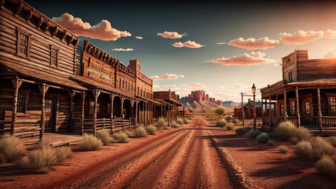 Fantasy Wild West Town, Train Robbery Wild West, Old West Landscape, Wild West Scenery, Wild West Train Station, Wild West Town Concept Art, Western Town Aesthetic, Old West Aesthetic, Wild West Background