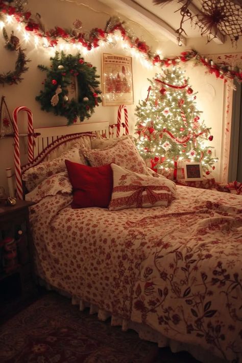 25 Magical Christmas Lights Bedroom Ideas for a Dreamy Glow - Roomy Retreat Christmas Lights For Room, Christmas Bedroom Cozy Aesthetic, Bedrooms Decorated For Christmas, Xmas Lights In Bedroom, Decorate Bedroom For Christmas, Christmas Lights Bedroom, Cozy Christmas Bedroom Aesthetic, Christmas Bedrooms Cozy, Cozy Christmas Room