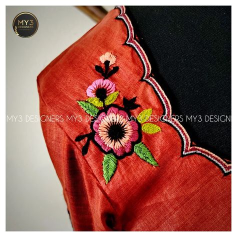 The Classy edit - Brick Red ❤️ Puresilk work blouse with 🪅 customised Cutwork highneck neckline and sleeves ✨ with lovely butterfly with precise ombre affect adored with thread knot work, and Sequence with 👍⭐ fine detailing and pure craft manship 🪡🧵 👇 MODEL NO : 89 👇 Blouse can be customised✔️ in any colour and model🎀 of your choice as per your saree🥻 requirement. Ex: 👗Fabric, embroidery🪡 placements, neckline and tassels 💥 👇 📌 For more details 🏷️and bookings DM, ☎️ call / WhatsApp +91903287... Maggam Works, Fabric Embroidery, Brick Red, Work Blouse, Cut Work, Call Whatsapp, Blouse Designs, Machine Embroidery, Tassels