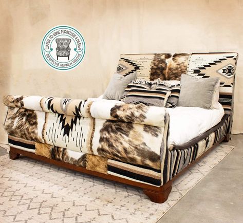 Western Bed Frame, Cowhide Headboard, Bed Frame Set, Kuna Idaho, Western Bed, Water To Wine, Southwestern Blanket, Cowhide Decor, Bed Frame Sets