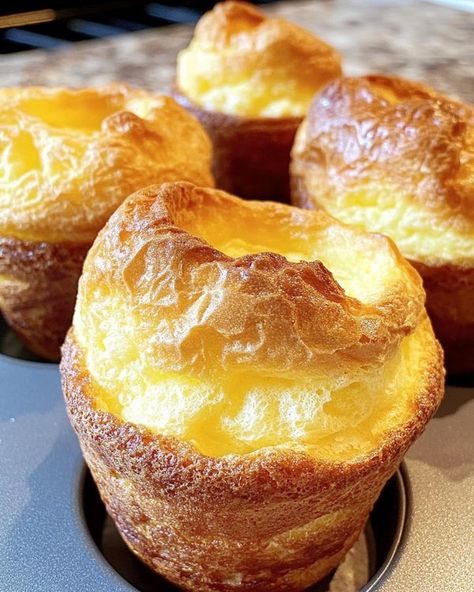 Savor Station | Jordan Pond House Best Popovers | Facebook Jordan Pond House Popovers, Pop Overs Recipe Muffin Tin, Popovers In Muffin Tin, Popovers Recipes, Pop Over, Pop Overs, Easy Popovers, Popover Recipe, Pond House