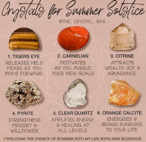 Crystals For Litha, How To Celebrate Litha, Litha Journal Prompts, Litha Date 2023, Litha Southern Hemisphere, Summer Equinox, Orange Calcite, Crystal Gems, Spirituality