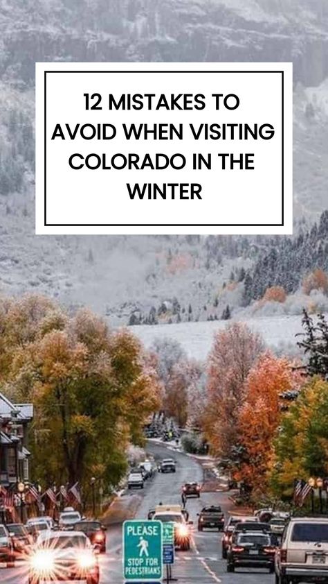 Check out these 12 Mistakes to Avoid When Visiting Colorado in the Winter. Visiting Colorado in the winter can be a magical experience, with its snowy landscapes and cozy mountain towns. However, the cold season means there are mistakes to avoid so you can enjoy your Colorado travels to the fullest. Winter In Denver Colorado, Mountains In Colorado, Grand Lake Colorado Winter, Things To Do In Colorado Winter, Green Mountain Falls Colorado, Crested Butte Colorado Winter, Colorado In The Winter, Glenwood Springs Colorado Winter, Denver Colorado Things To Do Winter