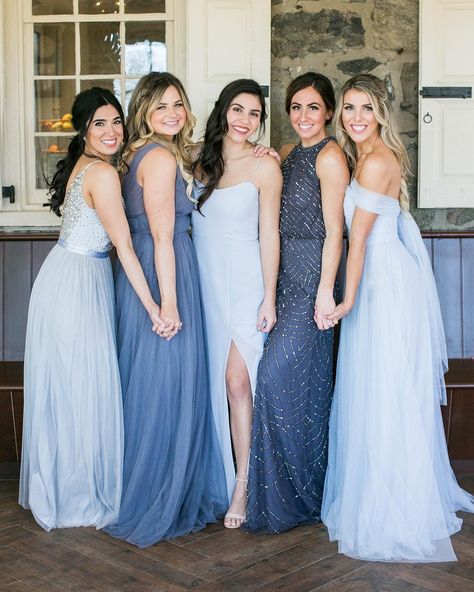 Blue Bridesmaid Dresses Mismatched, Mismatched Blue Bridesmaid Dresses, Bridesmaid Dresses Mismatched, Mismatched Bridesmaid Dresses Blue, Wedding Color Trends, Western Wedding Dresses, Mismatched Bridesmaids, Mismatched Bridesmaid Dresses, Wedding Colors Blue