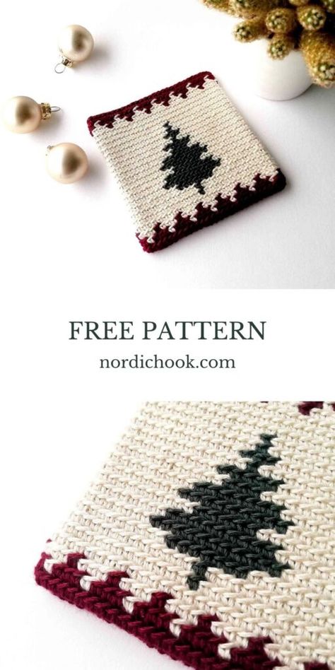 Crochet Christmas Mug Rug, Crochet Christmas Coaster Pattern, Free Tapestry Crochet Patterns, Christmas Coasters Crochet, Crochet Christmas Placemats, Crochet Christmas Coasters, Crochet Seasonal, Diy Natal, Christmas Amigurumi