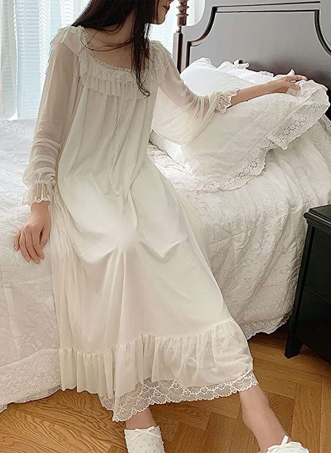 lacy and airy Edwardian Chemise, English Winter, Nightgown Long, Victorian Nightgown, Vintage Loungewear, Victorian Gown, White Nightgown, Bridal Nightgown, Women Cotton Dress