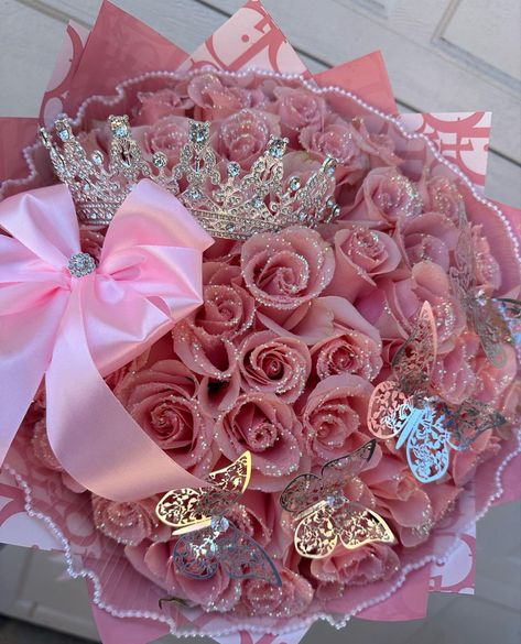 Office Birthday Party, Ribbon Rose Bouquets, Roses Bouquet Gift, Quinceanera Pink, Pink Sweet 16, Pink Quince, Luxury Flower Bouquets, Roses Art, Quinceanera Dresses Pink