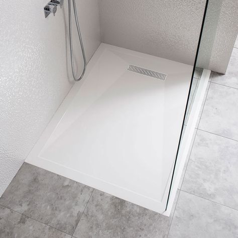 Crosswater Simpsons 1200 x 800mm Rectangle 25mm Stone Resin Shower Tray With Linear Waste | Sanctuary Bathrooms Shower Tray Ideas, Shower Trays, Compact Bathroom, Shower Bases, Shower Units, Resin Tray, White Shower, Bathroom Inspiration Decor, Shower Tray