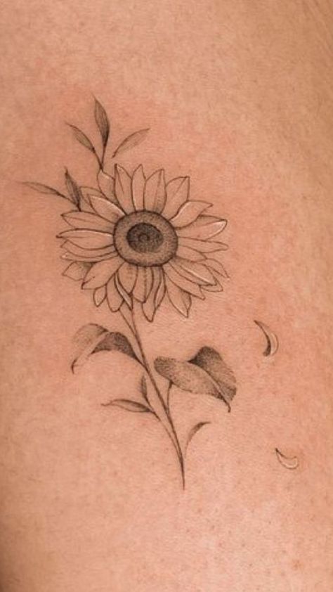 #CoolTattoos #TattooArt #InkMaster #TattooDesigns #InkedUp #TattooLovers #InkInspiration #TattooIdeas #CreativeInk #TattooStyle Sunflower Tattoo Dotwork, Three Sunflowers Tattoo, Sun And Flower Tattoo Simple, Sunflower And Dandelion Tattoo, Sunflower Tattoo Shoulder Blade, Sun Flower Drawing Simple, Sunflower Tattoo Design For Women, Sunflower Line Tattoo, Sunflower And Daisy Tattoo