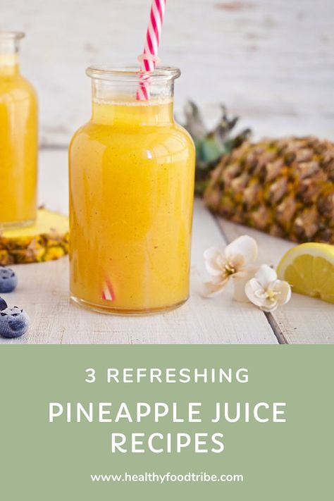 Three delicious pineapple juice recipes for that instant energy boost. Enjoy the health benefits of pineapple by juicing it with other fruits and greens. Health Benefits Of Pineapple, Benefits Of Pineapple, Pineapple Juice Recipes, Fresh Juice Recipes, Pineapple Health Benefits, Pineapple Benefits, Fruit Juice Recipes, Pineapple Drinks, Homemade Juice