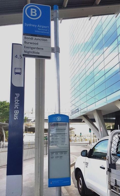 Bus Stop Sign, Bus Map, Bus Stop Design, Travel Bus, Wayfinding Signage Design, Bus Shelters, Bus Stops, Sydney Airport, Sign System