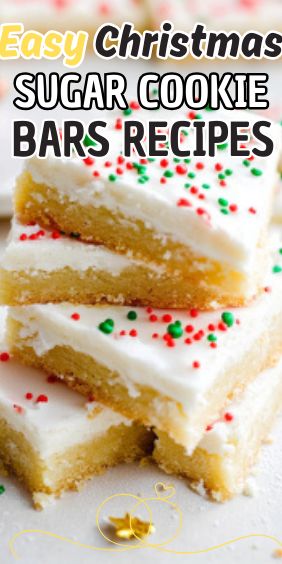 Easy Christmas Sugar Cookie Bars Christmas Easy Cookie Recipes, Birthday Cookie Bars, Christmas Desert Bar Ideas, Sugar Cookie Squares, Holiday Sugar Cookie Bars, Ginger Bread Cookie Bars, Soft Sugar Cookie Bars, Bar Sugar Cookie Recipe, Sugar Cookie Christmas Bars