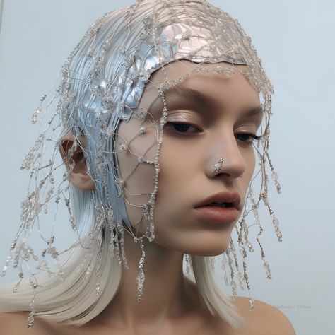 Futuristic headpiece by @zoenobileau Sci Fi Fashion Futuristic, Futuristic Fashion Photography, Futuristic Party, Futuristic Accessories, Futuristic Costume, Futuristic Jewelry, Moon Costume, Pearl Party, Sci Fi Fashion