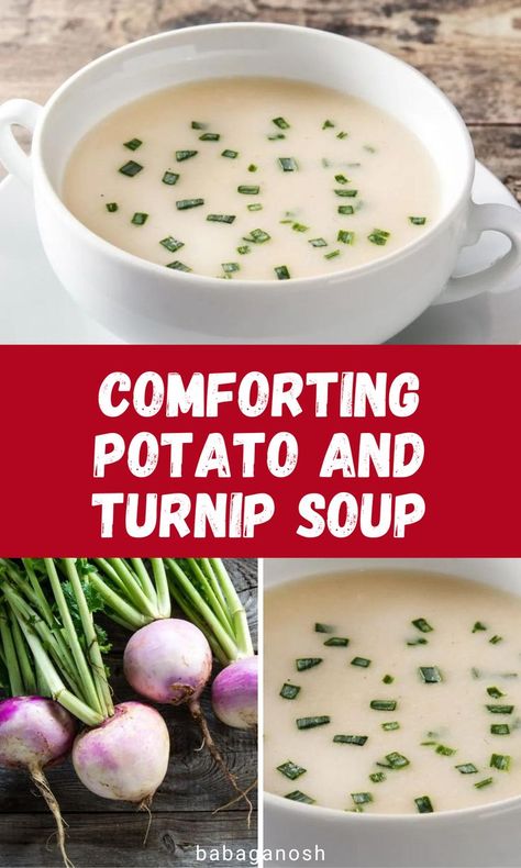 Creamy turnip potato soup. Turnip Potato Soup, Potato And Turnip Recipes, Turnip Dinner Recipes, Potato Turnip Soup, Turnip Recipes Soup, What To Do With Turnips, Turnip Recipes Easy, Turnip Soup Recipes, Soup With Turnips