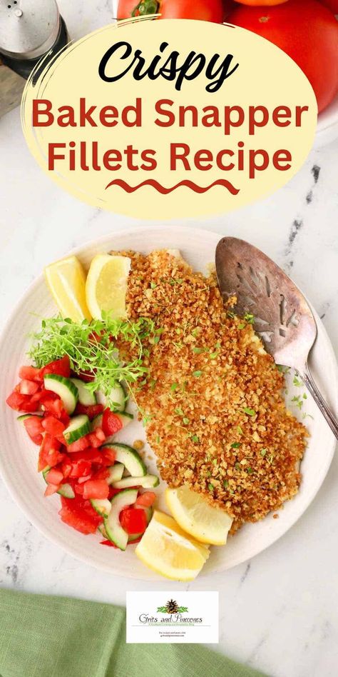 From the first bite, my recipe for quick and easy Crispy Oven-Baked Snapper Fillets offers a delightful contrast of tastes and textures. Enjoy the satisfying crunch of a perfectly seasoned panko crust with succulent, moist snapper beneath. A hint of zesty lemon, aromatic garlic, and thyme elevates the dish, giving every bite a taste of savory seafood goodness. This dish is perfect for seafood lovers looking for an easy, yet impressive seafood dinner. Snapper Fillet Recipes, Baked Grouper, Homemade Fish Cakes, Baked Snapper, Red Snapper Recipes, Snapper Recipes, Snapper Fish Recipes, Oyster Recipes, Fried Oysters