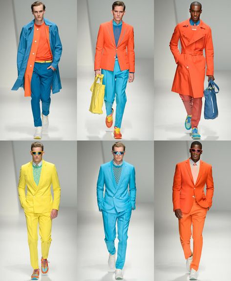 Men’s S/S13 Fashion Trend: Neon & Fluorescent Colours. Salvatore Ferragamo | S/S 2013 #mensfashion #menswear #fashion #style #outfit Color Trends Fashion, Designer Suits For Men, Black Jeans Outfit, Moda Paris, Neon Fashion, Mens Fashion Fall, Stylish Mens Outfits, Fashion Man, Poses References