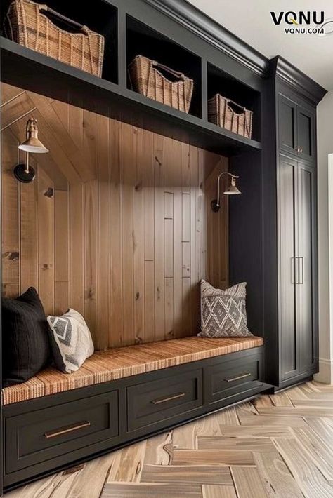 Entry Cubby Bench, Utility And Boot Room, Mud Room Storage With Bench, Mudroom Entrance Ideas, Interior Design Mudroom, Black Entryway Ideas, Mud Room Built Ins Storage Cabinets, Boot Bench Mudroom, Entryway Boot Storage