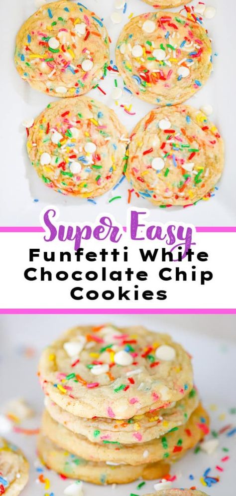 No need to be a baking expert to whip up a batch of Funfetti White Chocolate Chip Cookies that will impress everyone. With minimal ingredients and simple steps for this party cookie recipe, you can treat yourself to these delightful cookies without spending hours in the kitchen. Funfetti Chocolate Chip Cookies, Funfetti Cookies Recipe, White Baking Chips Recipes, Easy White Chocolate Chip Cookies, What To Make With White Chocolate Chips, White Chocolate Chip Desserts, Recipes With White Chocolate Chips, White Chocolate Chip Cake, Cookies White Chocolate Chip