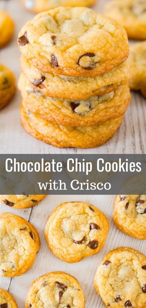 Chocolate Chip Cookies With Crisco, Cookies With Crisco, Crisco Chocolate Chip Cookies, Crisco Cookies, Crisco Recipes, Homemade Chocolate Chips, Homemade Chocolate Chip Cookies, Cookie Recipes Unique, Choc Chip Cookies