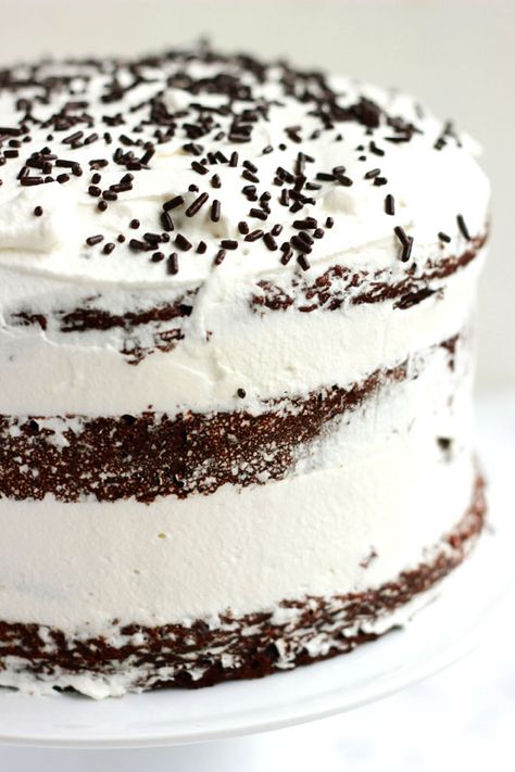 chocolate whipped cream cake - onesweetappetite.com Perfect Cake Recipe, Whipped Cream Cake, Cake With Whipped Cream, Whipped Cream Cakes, Sweet Whipped Cream, Chocolate Whipped Cream, Nice Recipes, Strawberry Cake Recipes, Whipped Cream Frosting