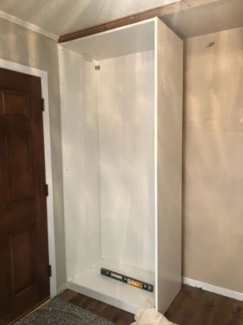 #diyideas #furniture #ikea Built In Closet Entryway, Ikea Pax Hack Under Stairs, Closet Mudroom Entryway Diy, Entryway Closet With Bench, Ikea Pax Entryway Closet, Pax Entryway Closet, Ikea Pax Entryway, Ikea Hacks Entryway, Ikea Entryway Hack