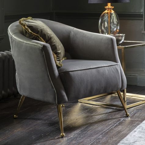 Barletta Armchair Grey Velvet | Velvet Arm Chair | Velvet Tub Chair Grey Occasional Chair, Velvet Lounge, Opulent Interiors, Contemporary Armchair, Occasional Seating, Grey Armchair, Lounge Armchair, Velvet Armchair, Beautiful Chair