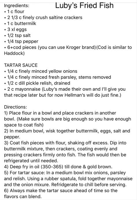 Luby’s Recipes, Fried Cat Fish Recipes, Fish Batter With Club Soda, Lubys Recipes, Copycat Long John Silvers Batter, Lubys Tartar Sauce, Lubys Fried Fish Recipe, Copycat Long John Silvers Fish, Fish Batter Recipe