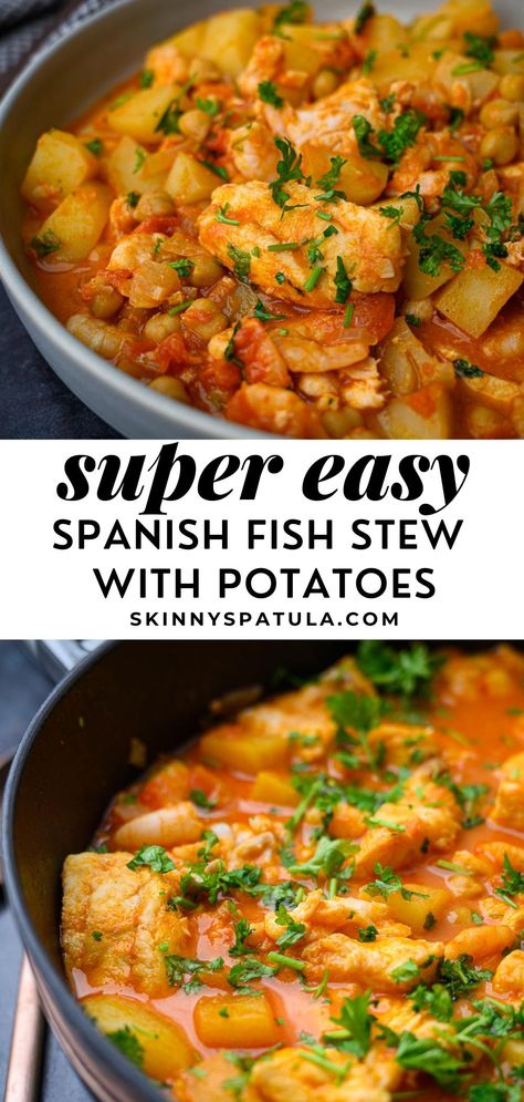 Chicken Hindquarters, Spanish Fish Stew, Stew With Potatoes, Seafood Stew Recipes, Fish Stew Recipes, Fish Dinner Recipes, Seafood Stew, Fish Stew, Fish Recipes Healthy